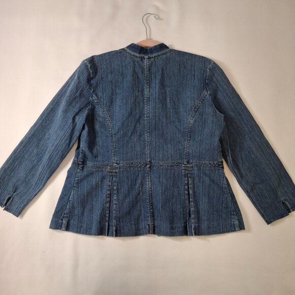 Vintage Womens Military Style Peplum Jean Jacket Sz XL Cropped Cotton Casual - Picture 5 of 16